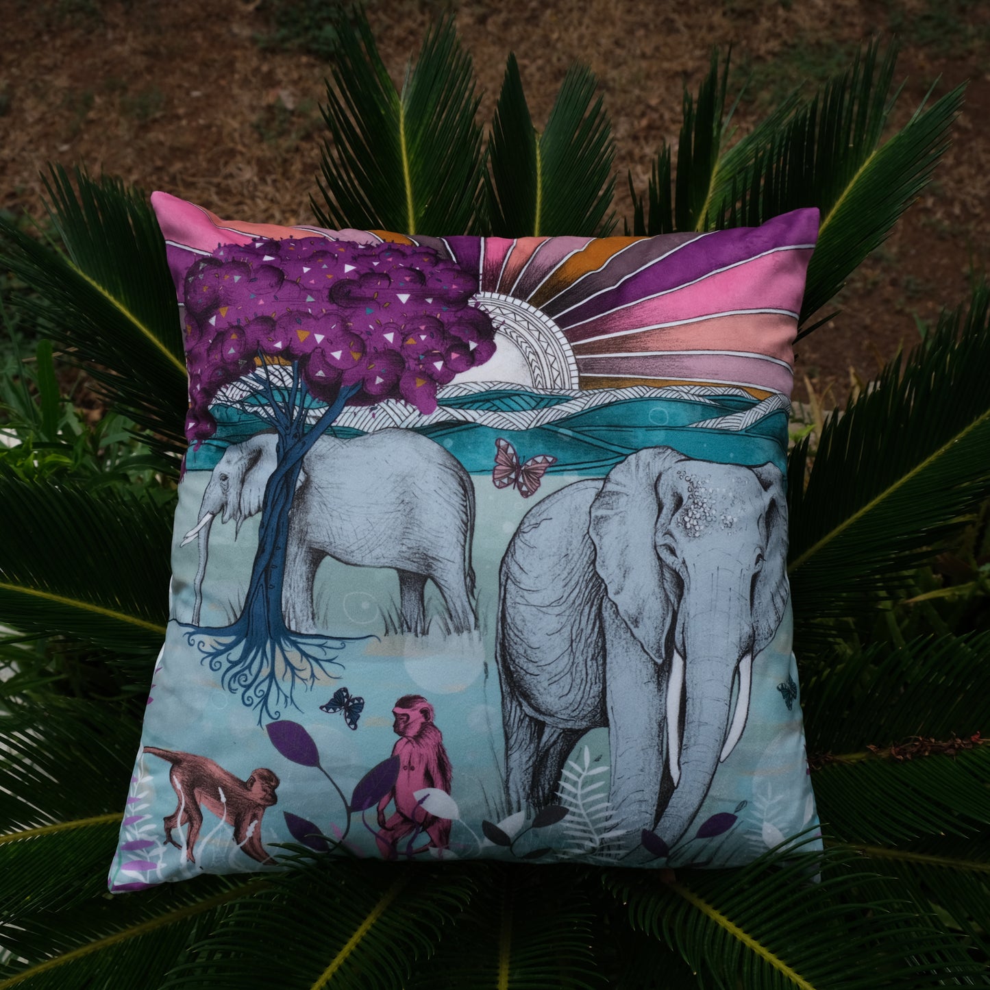 Elephants luxury velvet cushion