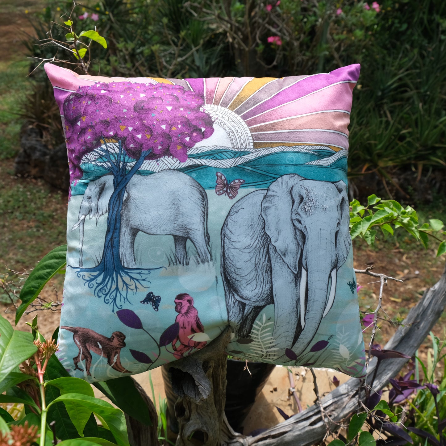 Elephants luxury velvet cushion