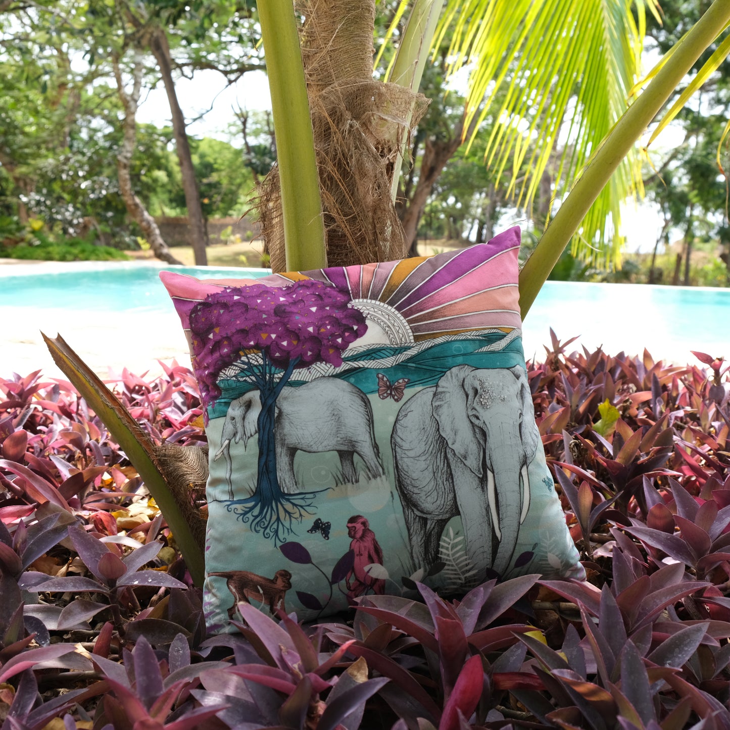 Elephants luxury velvet cushion