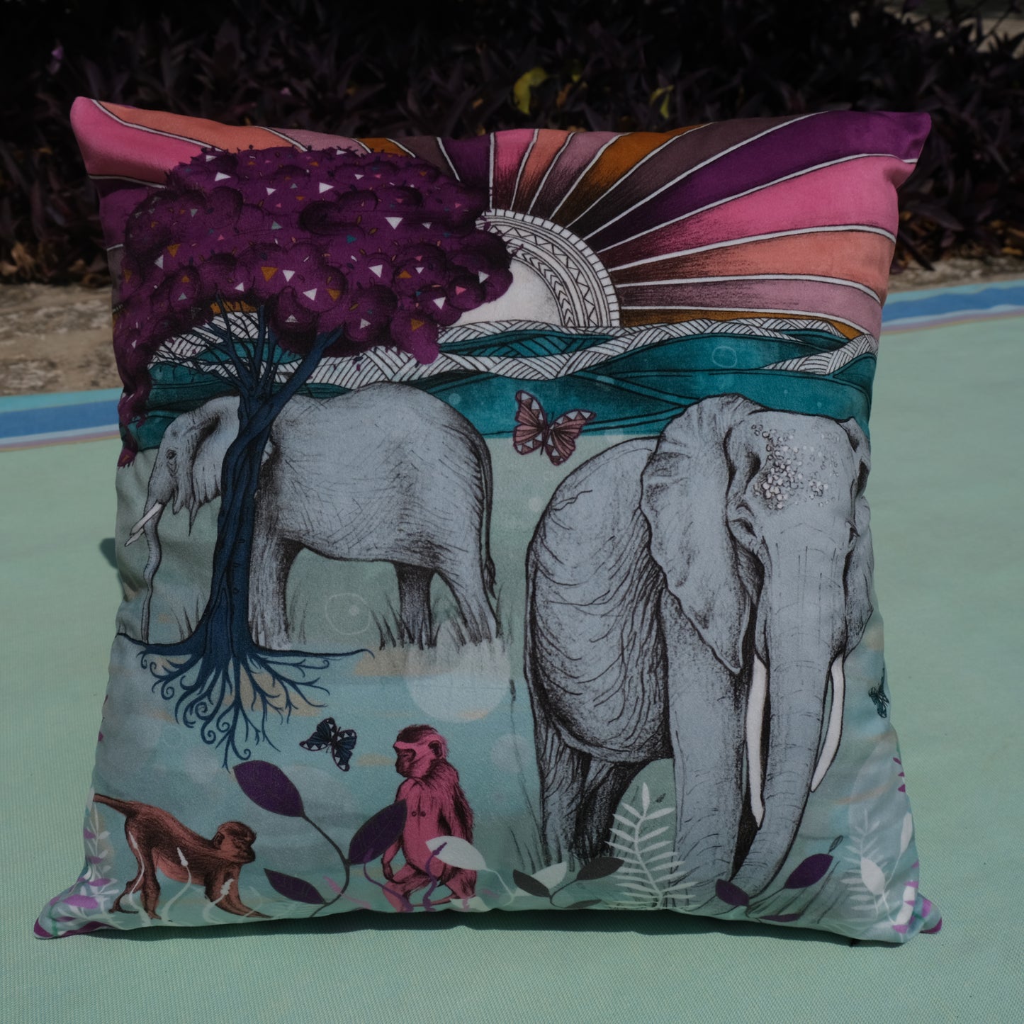 Elephants luxury velvet cushion