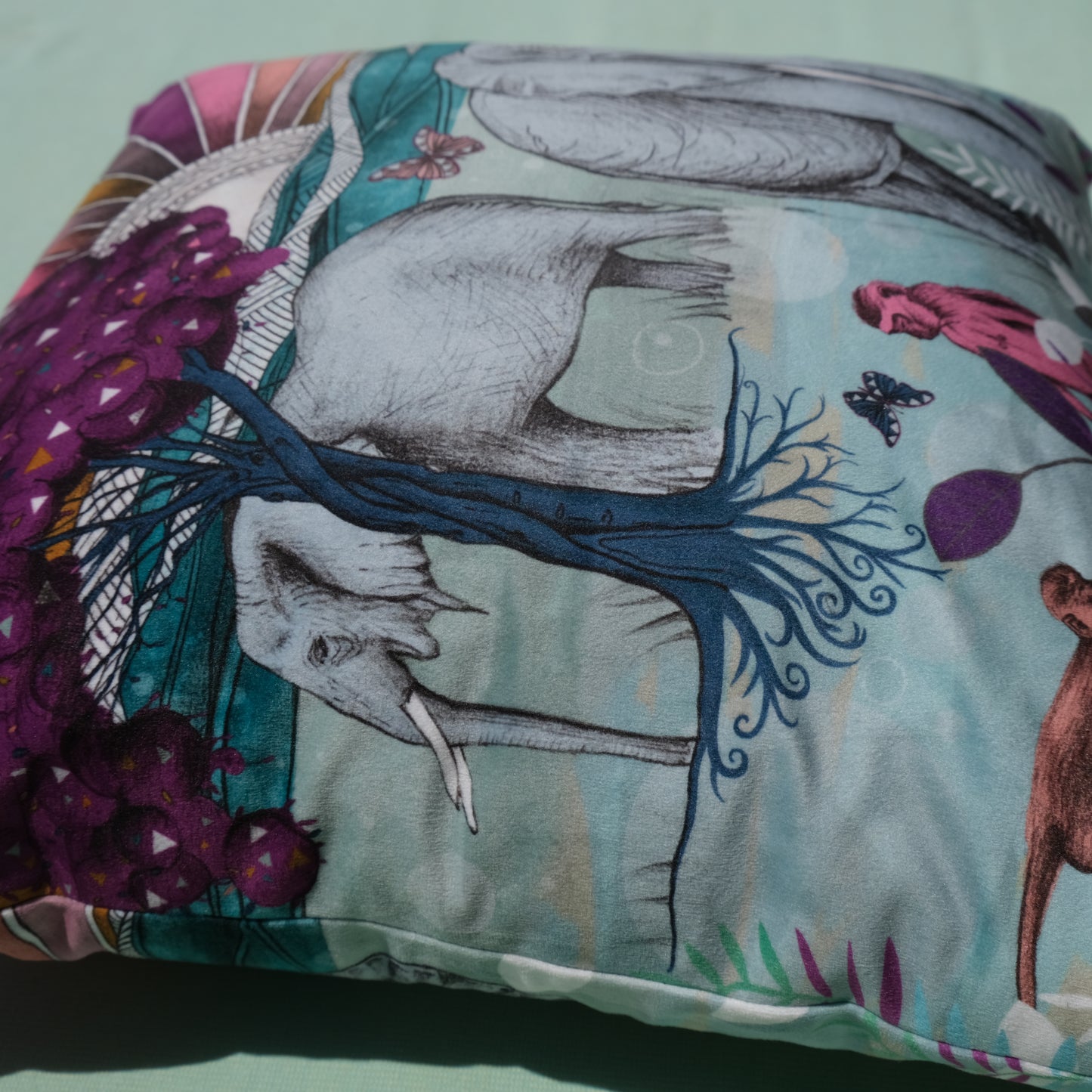 Elephants luxury velvet cushion