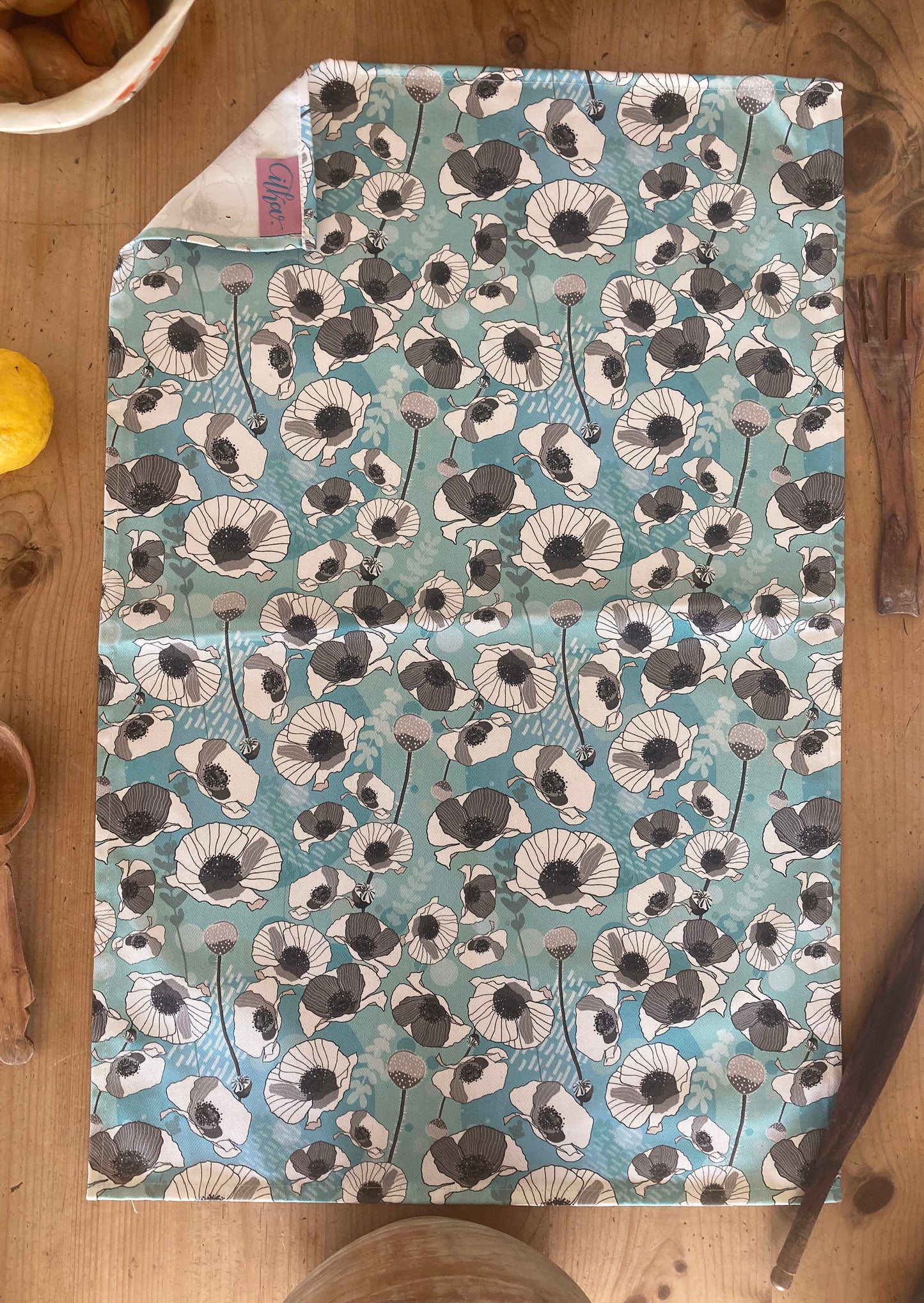 Poppies organic cotton teatowel