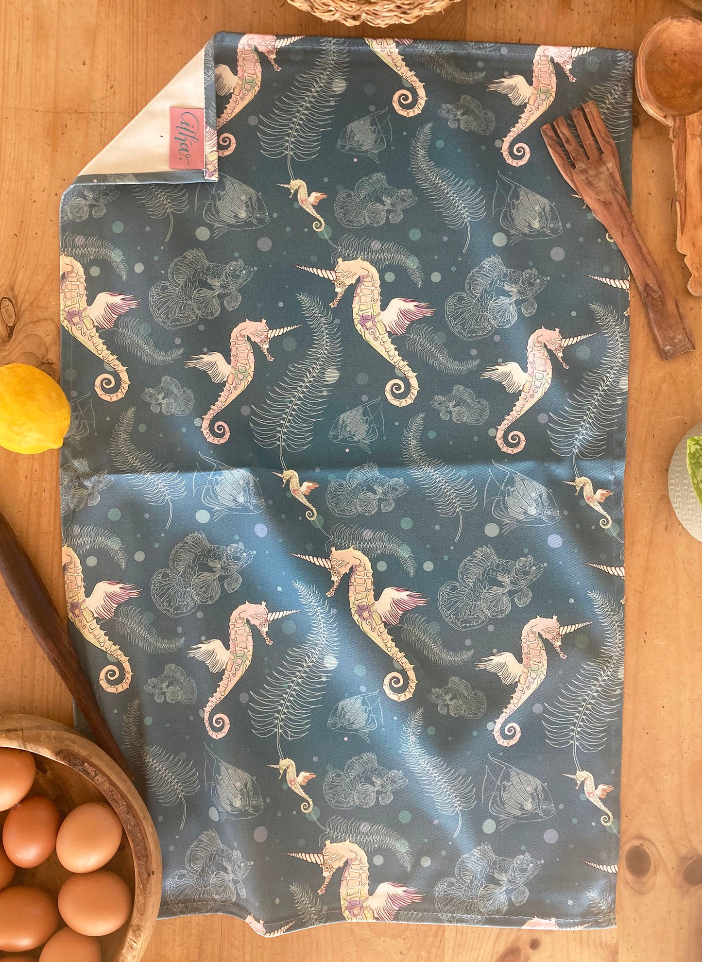 Sea-Unicorn organic cotton teatowel