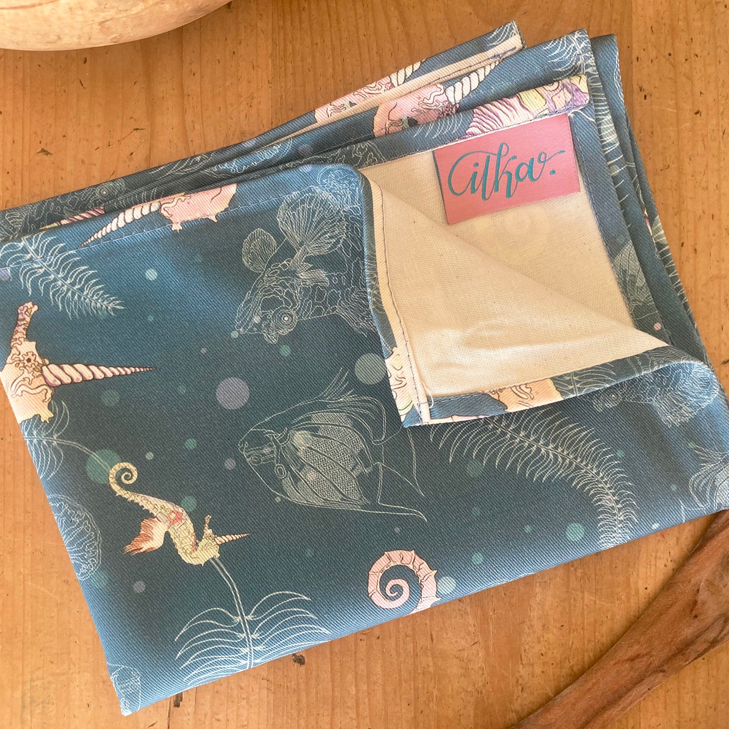 Sea-Unicorn organic cotton teatowel
