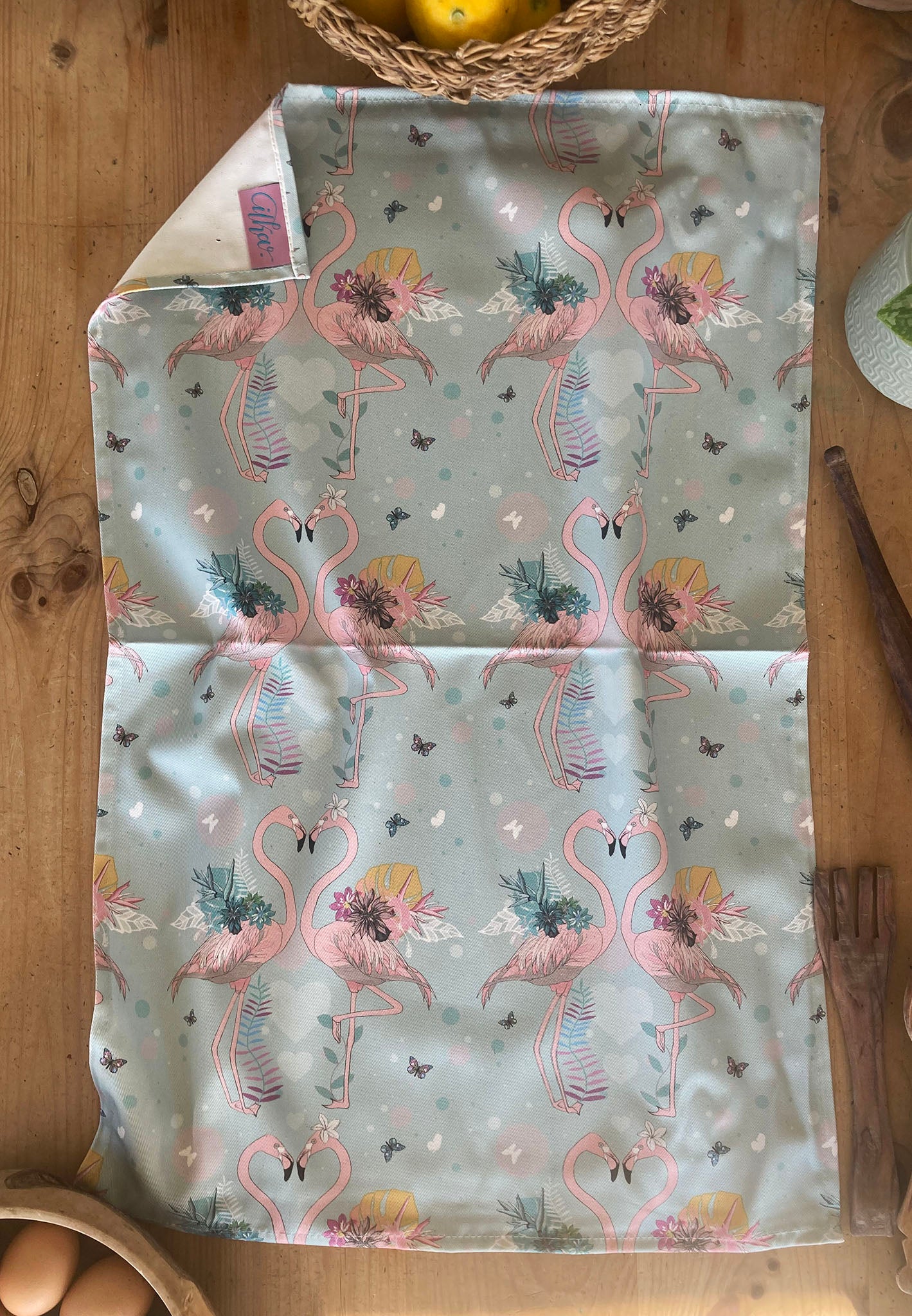 Love Birds organic cotton teatowel