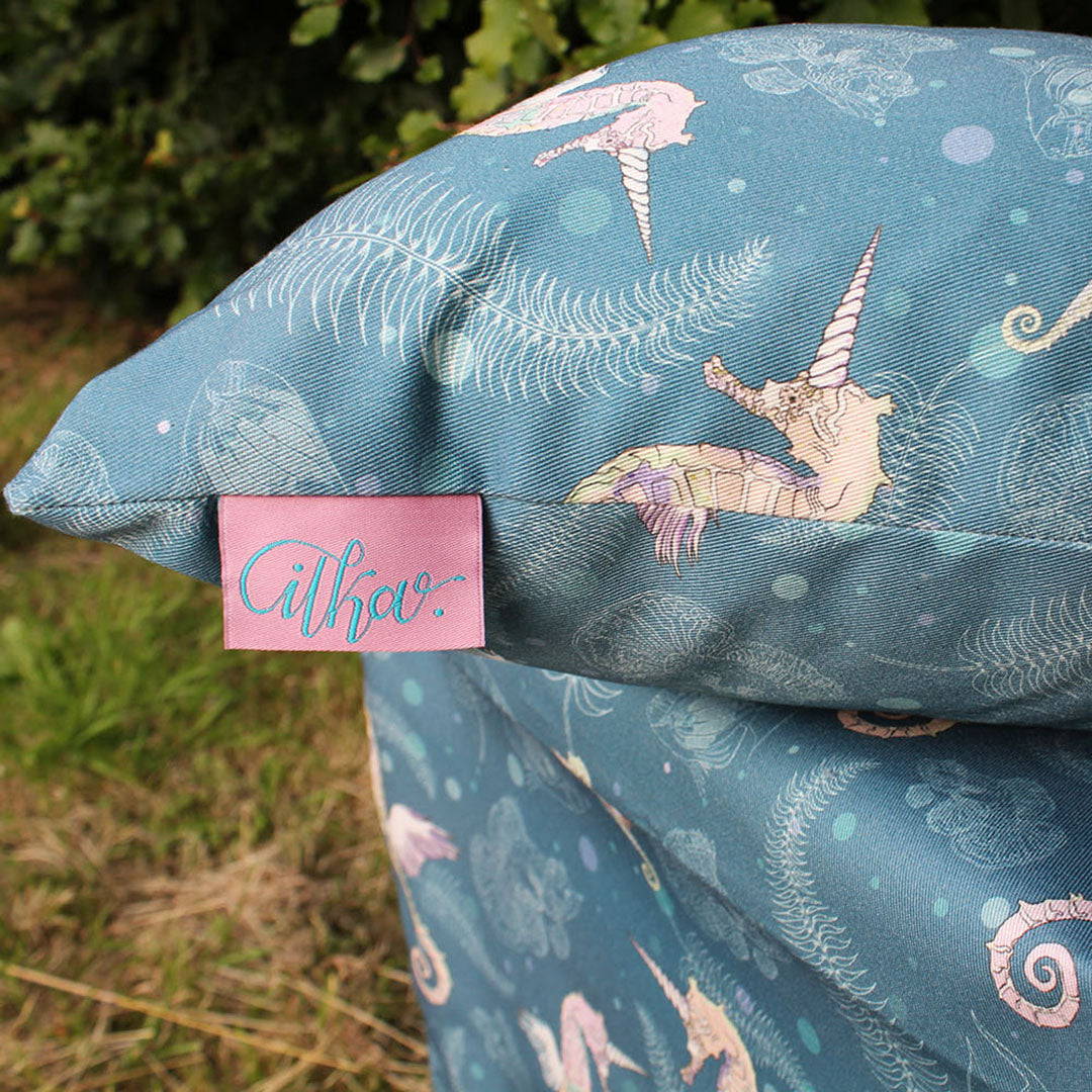 Sea-Unicorn organic cotton cushion